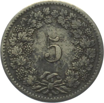 5 Rappen 1850 BB - vorzüglich, Patina